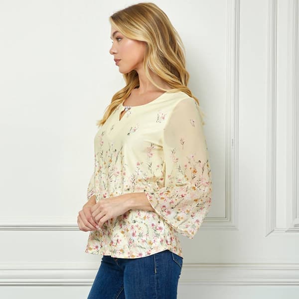 Womens Sara Michelle 3/4 Sheer Sleeve Pearl Detail Floral Blouse