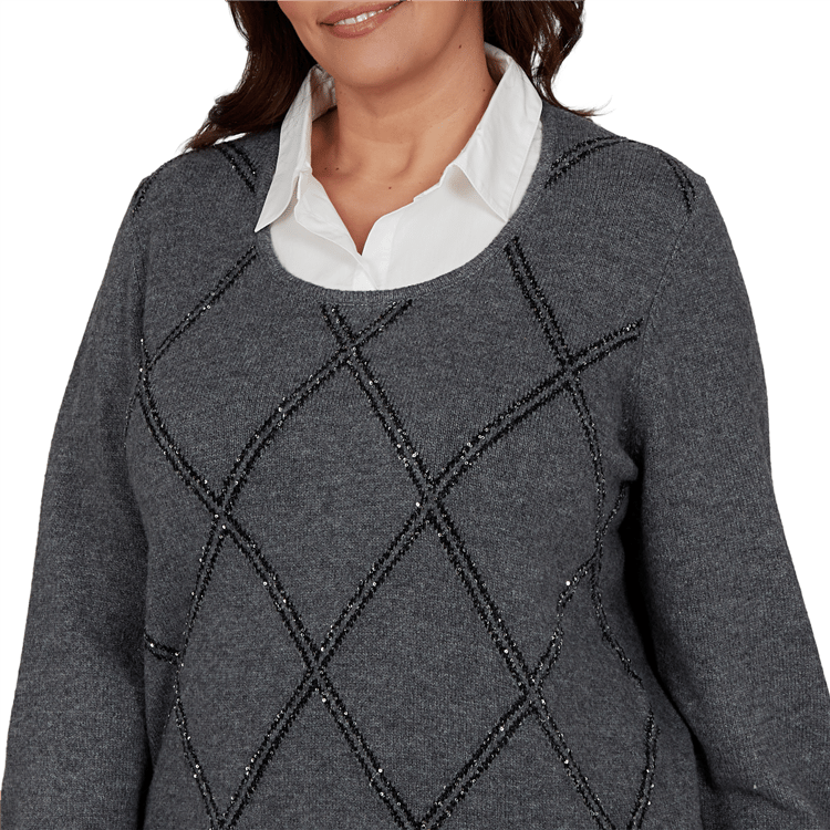 Plus Size Alfred Dunner Regent Street Diamond Two in One Sweater