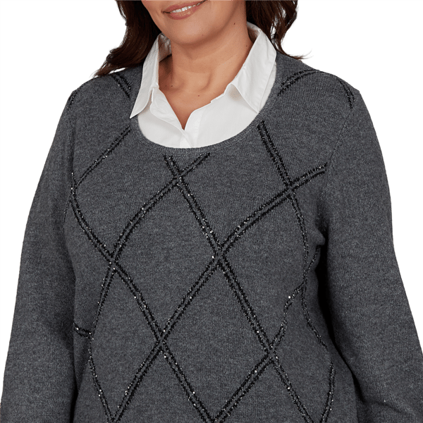 Plus Size Alfred Dunner Regent Street Diamond Two in One Sweater