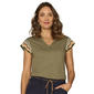 Womens Democracy Crochet Cap Sleeve Split Neck Blouse - image 1