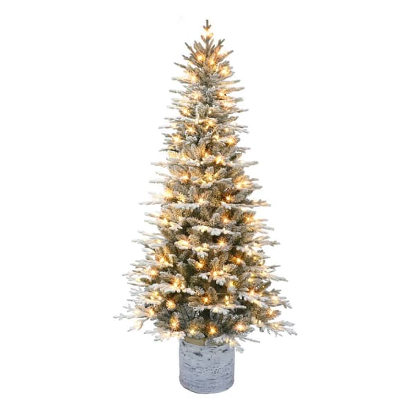 Puleo International 7.5ft. Pre-Lit Flocked Artic Fir Potted Tree - image 