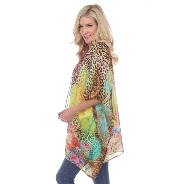 Womens White Mark Yellow Leopard Abstract Poncho