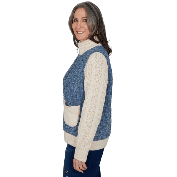 Womens Alfred Dunner Tuscany Mixed Media Denim Quilted Jacket