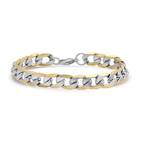 Mens Steeltime 18kt. Gold Plated Linear Curb Link Bracelet - image 