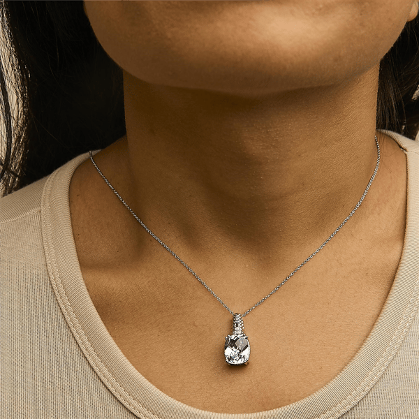 Haus of Brilliance Round Accent Diamond & Topaz Pendant Necklace