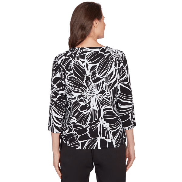 Petite Alfred Dunner Classics Floral Linework Side Tie Blouse