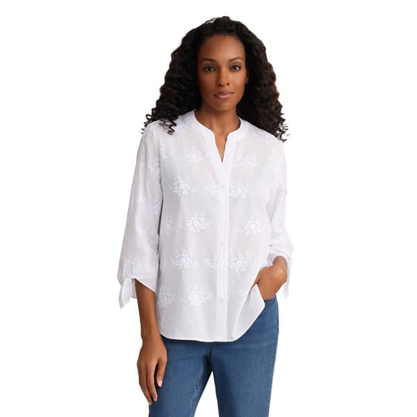 Womens Jones New York 3/4 Tie Sleeve Y Neck Button Front Floral - image 