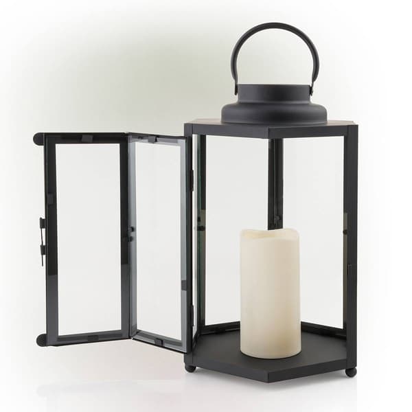 Alpine Black Hexagonal Candlelit Lantern w/ Warm White LEDs