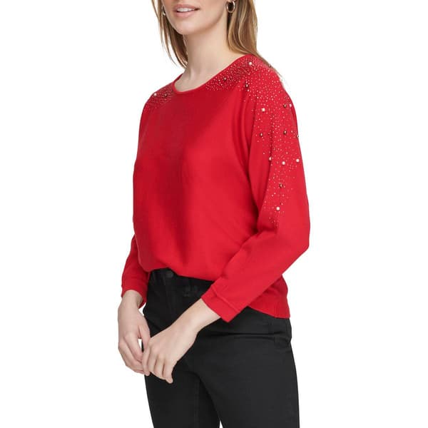 Womens Calvin Klein Long Sleeve Sweater with Shoulder Beading