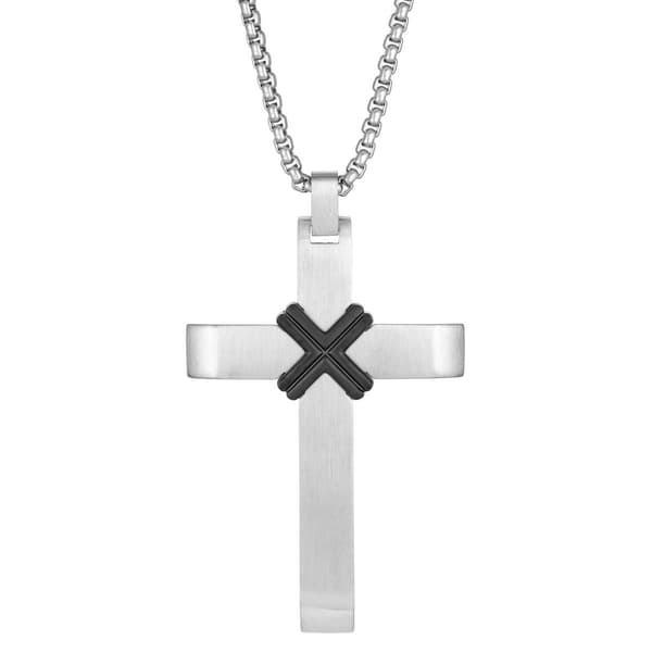 Mens Lynx Stainless Steel & Black Ion Plating Cross Pendant - image 