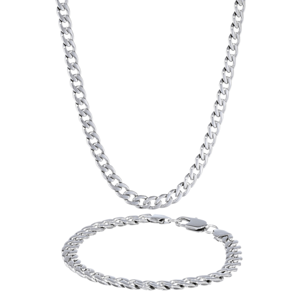 Mens Lynx Stainless Steel 7mm Curb Chain Necklace & Bracelet Set - image 