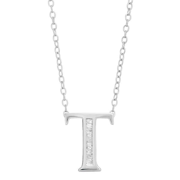 Diamond Classics(tm) 1/20ctw. Baguette Diamond T Initial Pendant - image 
