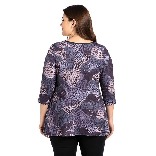 Plus Size 24/7 Comfort Apparel Grey Abstract V-Neck Tunic Top