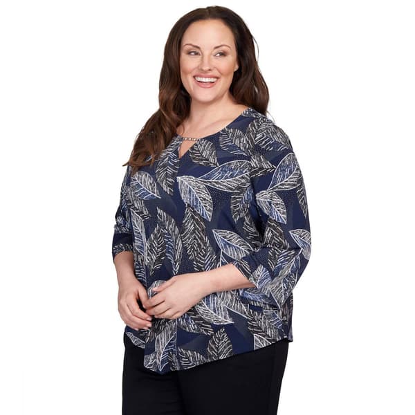 Plus Size Alfred Dunner Classics 3/4 Sleeve Leaf Blouse