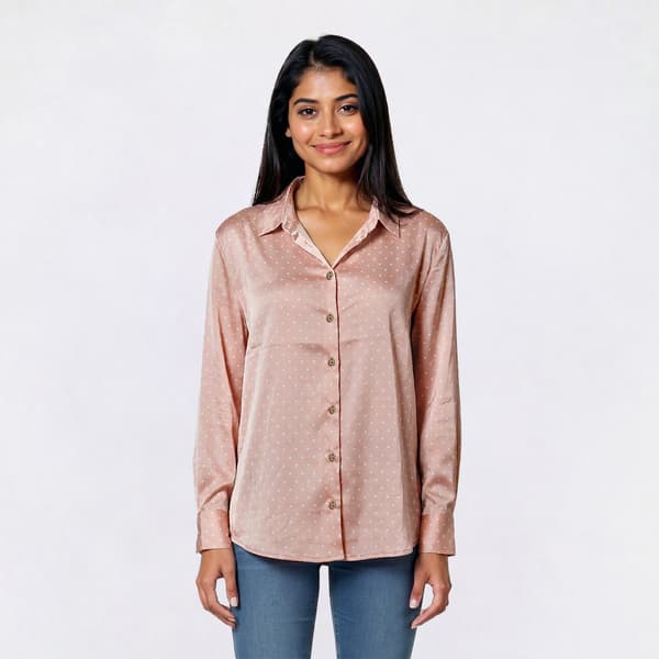 Juniors Love Tree Dot Satin Tunic Button Up