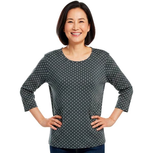 Plus Size Hasting & Smith 3/4 Sleeve Polka Dot Open Crew Neck Tee