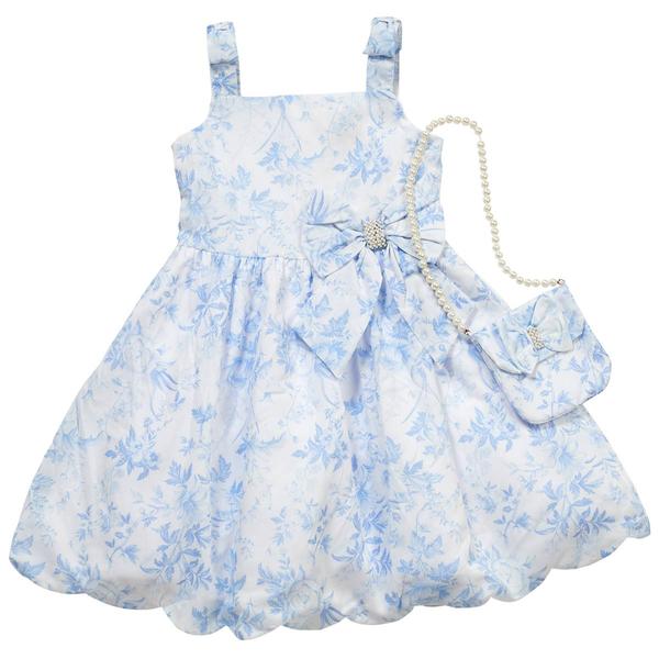 Girls (4-6x) Rare Editions Toile Floral Scalloped Hem Dress & Bag