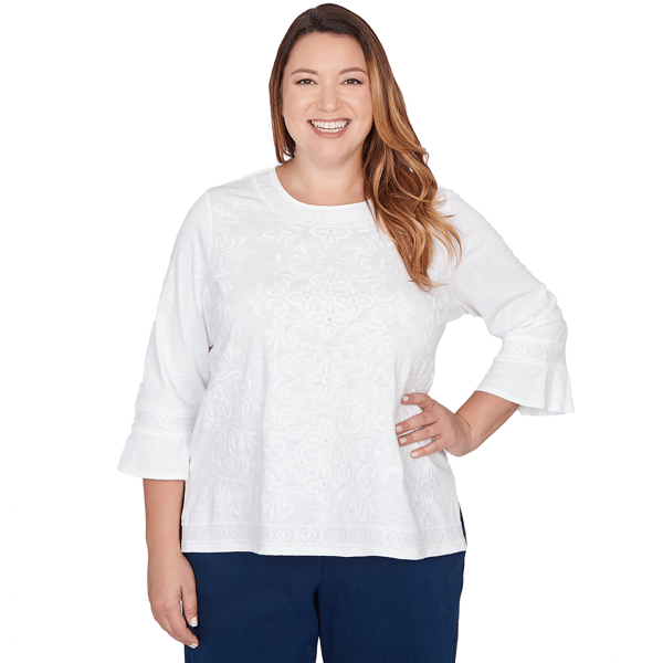 Plus Size Alfred Dunner Mykonos White Floral Medallion Blouse