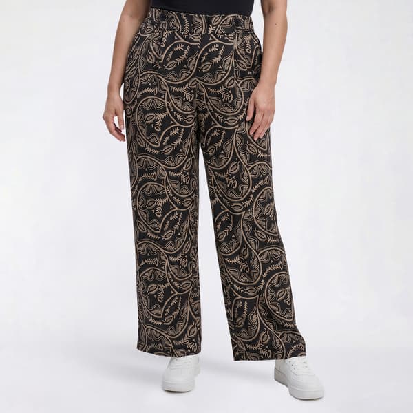 Plus Size Robert Louis Silky Tab & Button Abstract Wide Leg Pants - image 