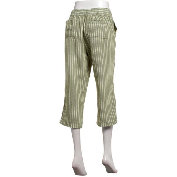 Womens Per Se Drawstring Waist Wide Leg Pinstripe Linen Capris