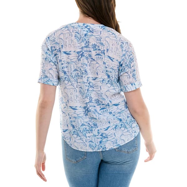 Petite Zac & Rachel Greece Scenic Tie Front Blouse