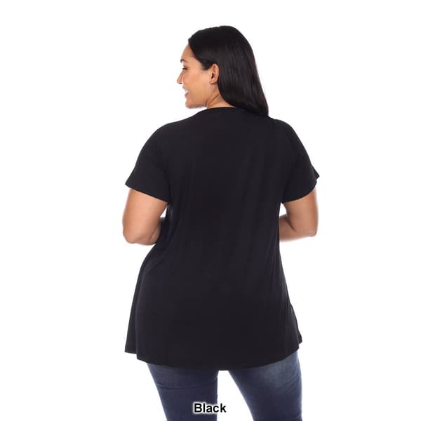Plus Size White Mark Crisscross Neckline Short Sleeve Tunic