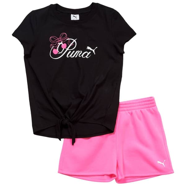 Girls (7-16) Puma® Tie Front Cherry Tee w/ Fleece Short Set