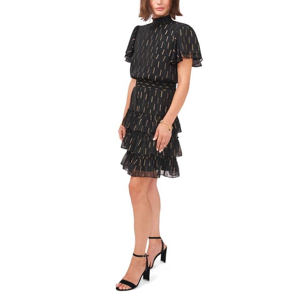 Womens MSK Flutter Sleeve Foil Dot Tier A-Line Dress