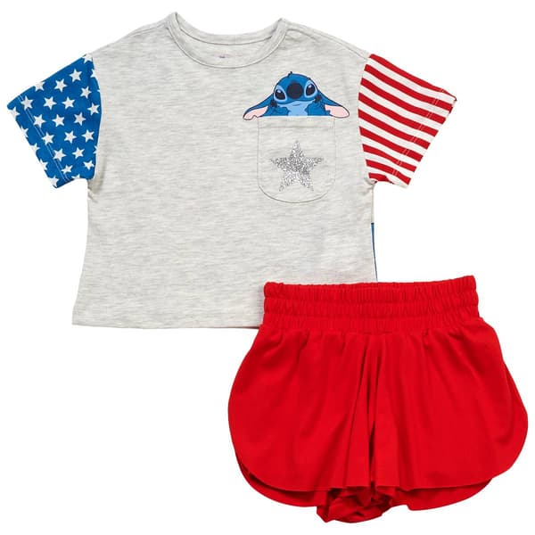 Toddler Girl Disney 2pc. Stitch Americana Tee w/ Yummy Shorts