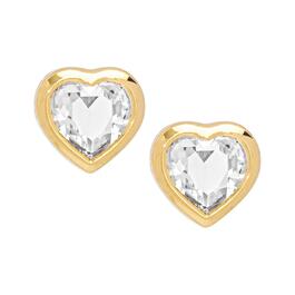 Gold Plated Cubic Zirconia Bezel Heart Stud Earrings
