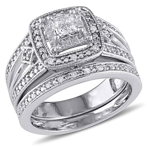 Loveblooms(tm) Princess & Round Diamond Bridal Ring Set