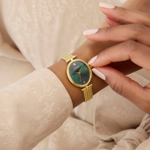 Womens Guess Ruby Gold-Tone Green Sunray Dial Watch - GW0935L2