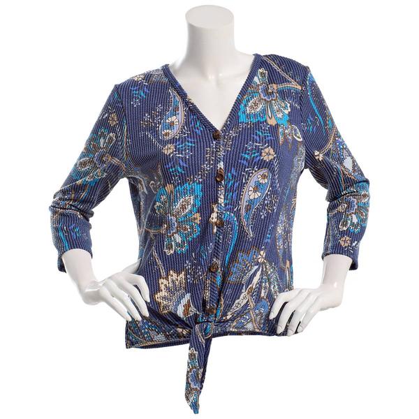 Womens C''est La Vie  3/4 Sleeve Cozy Rib Faux Button Blouse - image 