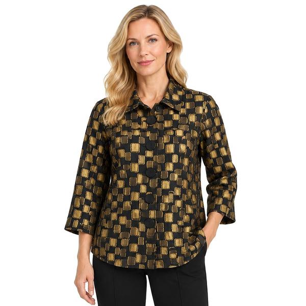 Plus Size Ali Miles 3/4 Bell Cuff Sleeve Jacquard Gold Block But - image 