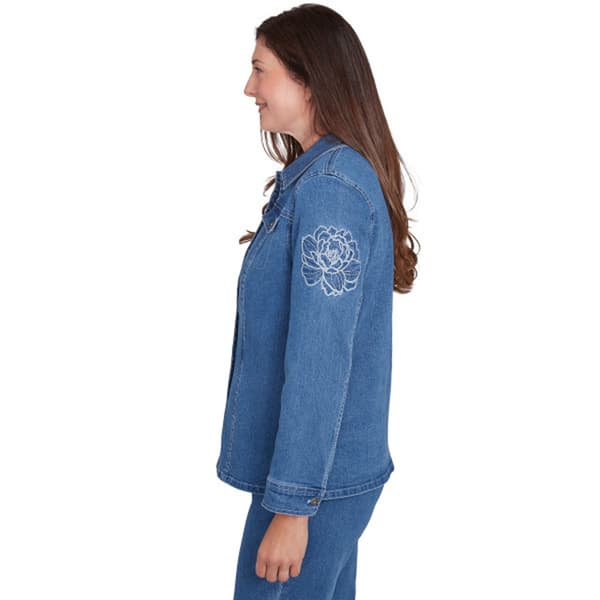 Petite Alfred Dunner Free Spirit Floral Applique Denim Jacket