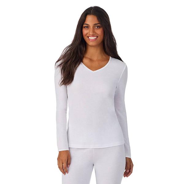 Womens Cuddl Duds(R) Softwear Lace Edge Long Sleeve V-Neck Tee - image 