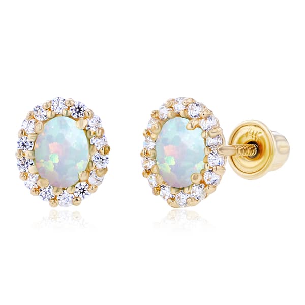 Gemstone Classics&#40;tm&#41; Yellow Gold Created Opal Oval Earrings - image 