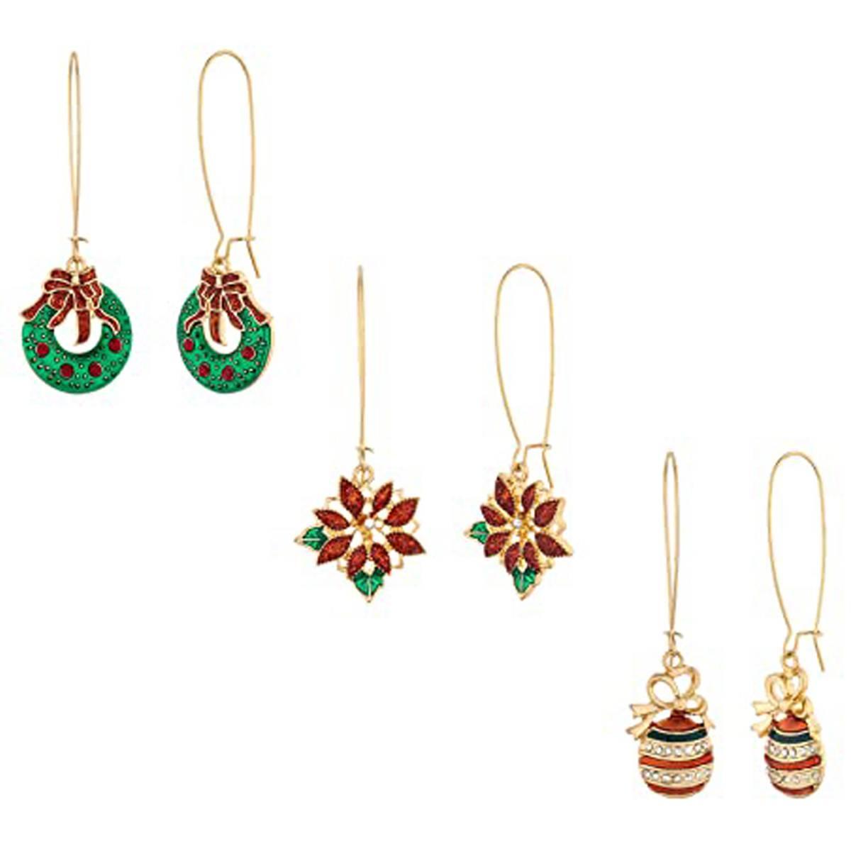 Holiday Motif Trio Wire Post Drop Earrings
