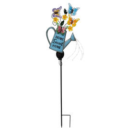 Solar Watering Can with Flowers & Butterflies Garden Stake