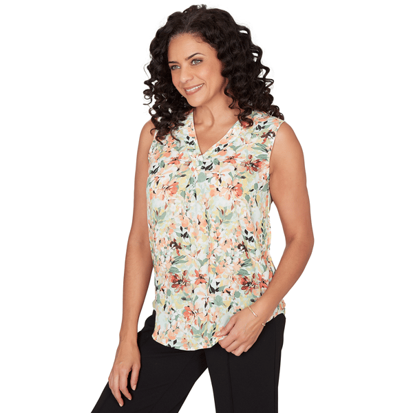 Womens Emaline Verde Grove I Sleeveless Floral V Neck Blouse