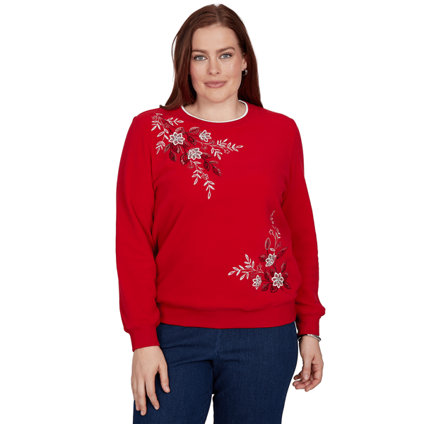 Petite Alfred Dunner Classics Floral Embroidered Sweatshirt