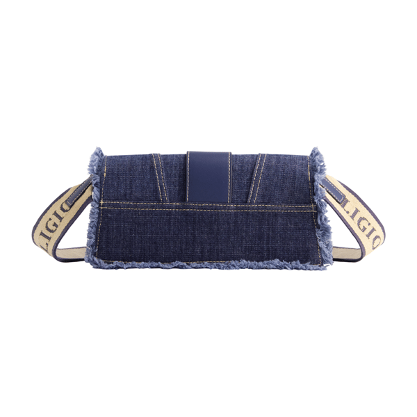 True Religion Frayed Denim Flap Bag With Logo Strap