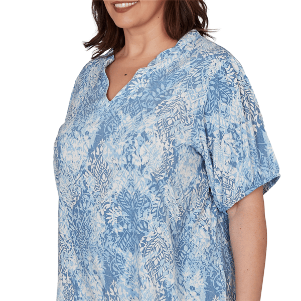 Plus Size Skye’s the Limit Sunny Blue Skies Tie Dye Leaf Blouse