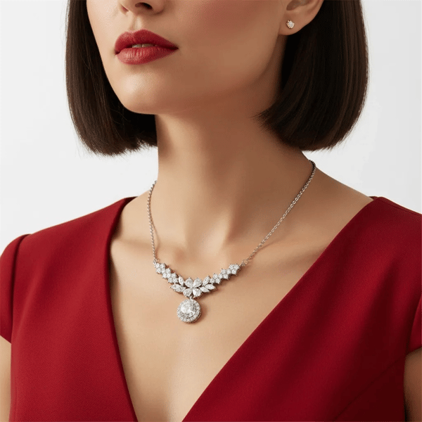 Saffron 3ctw. Moissanite Diamond Floral Drop Necklace