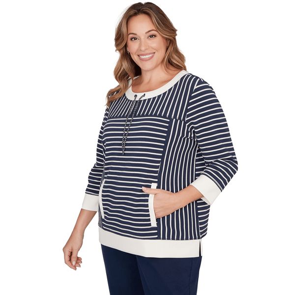 Plus Size Ruby Rd. Jetsetter Stripe Drawstring Sweater