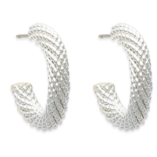 Freedom Nickel-Free Silver-Tone Textured Hoop Earrings - image 