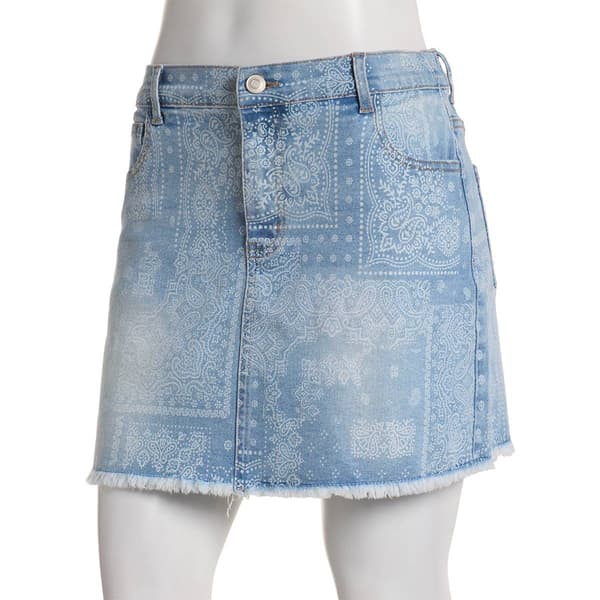 Juniors No Comment Mid-Rise Paisley Print Denim Skirt - image 