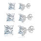 3pc. Sterling Silver Square Cubic Zirconia Stud Earrings - image 1