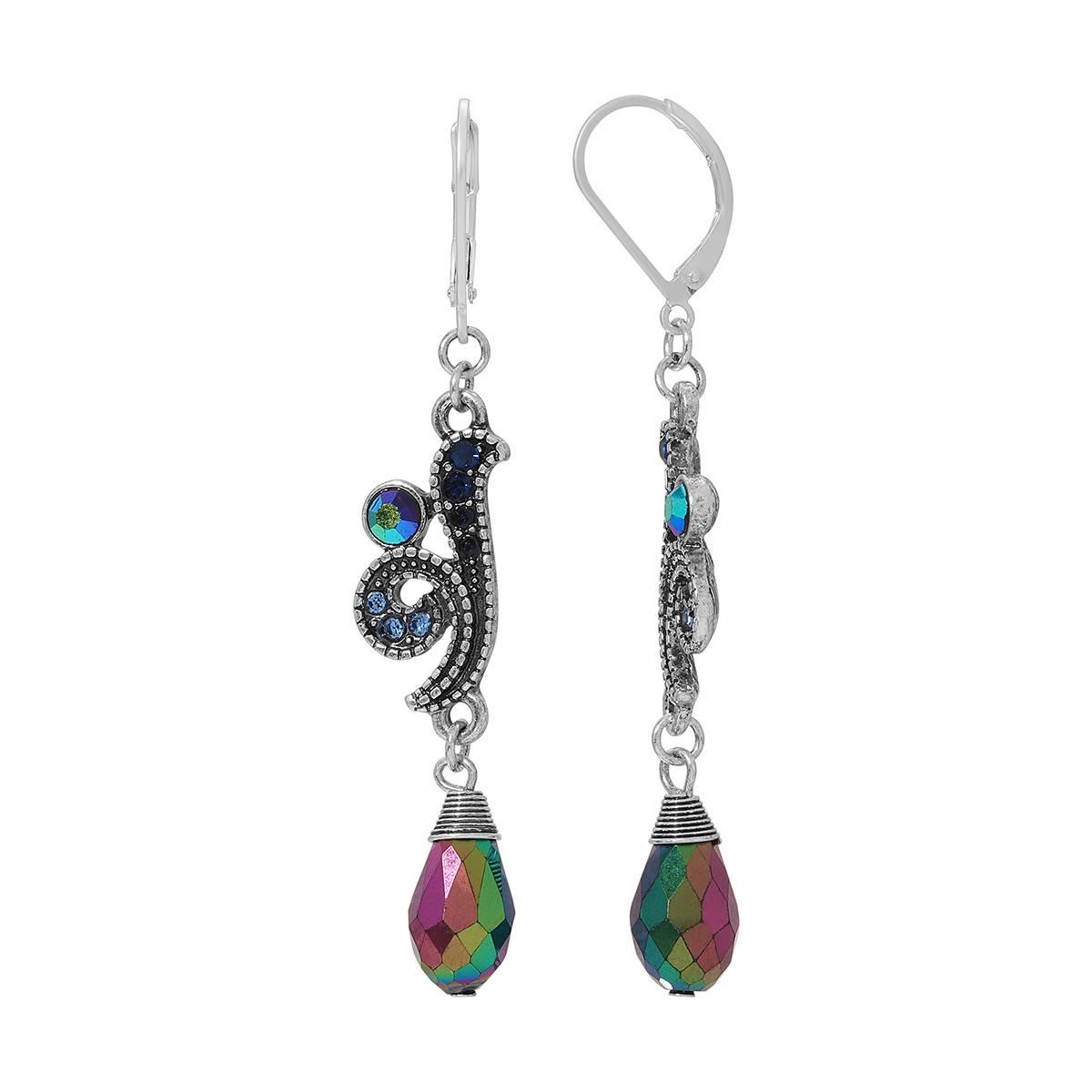 1928 Silver-tone Aurora Borealis Glass Teardrop Earrings