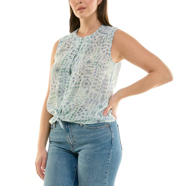 Womens Zac & Rachel Sleeveless Tie Front Abstract Floral Blouse